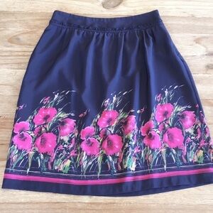 Scottage Floral A Line Knee Length Skirt Blue Pink